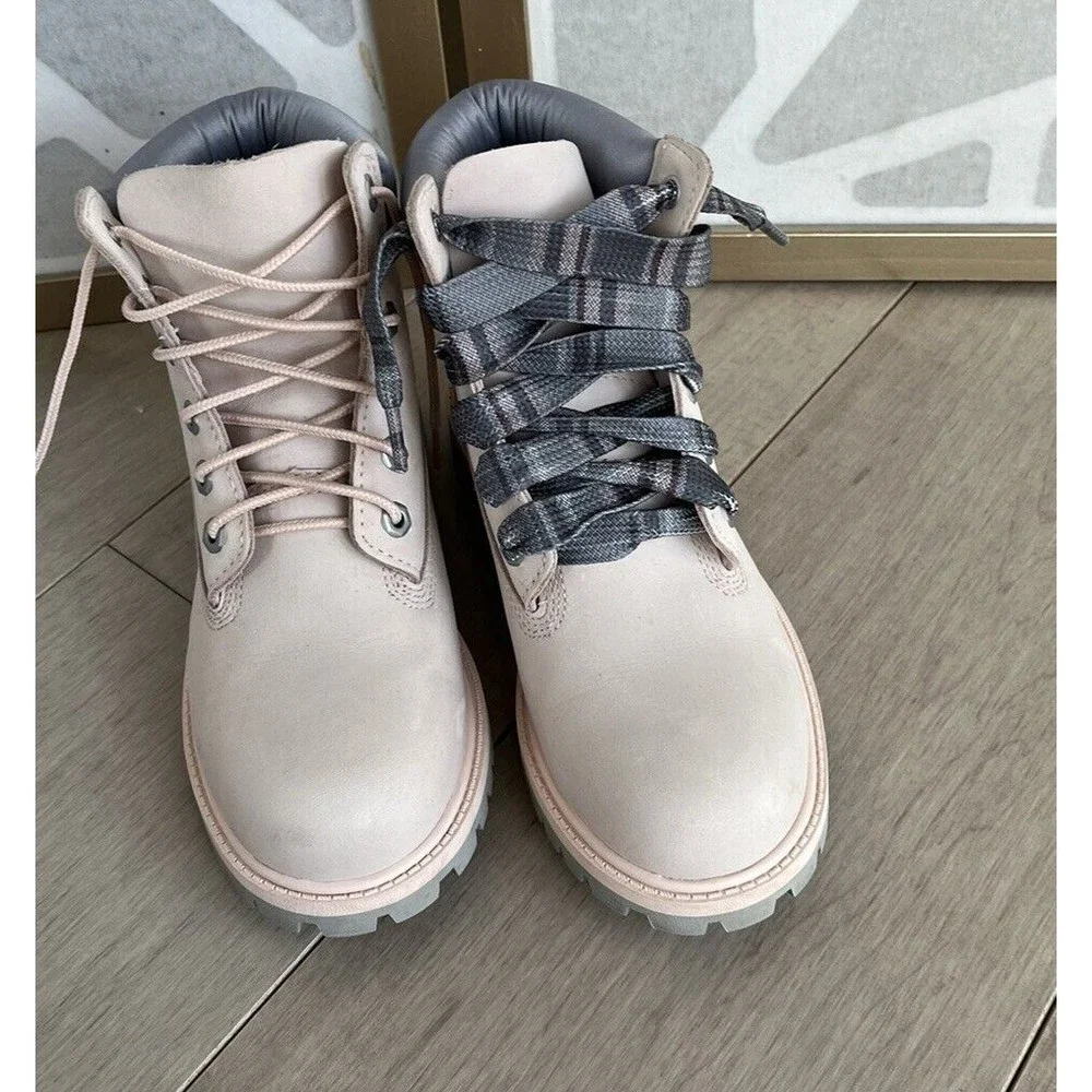 Timberland 6IN Premium Waterproof Sz 4 Junior Big Girls Pink Boots A2F6D Leather